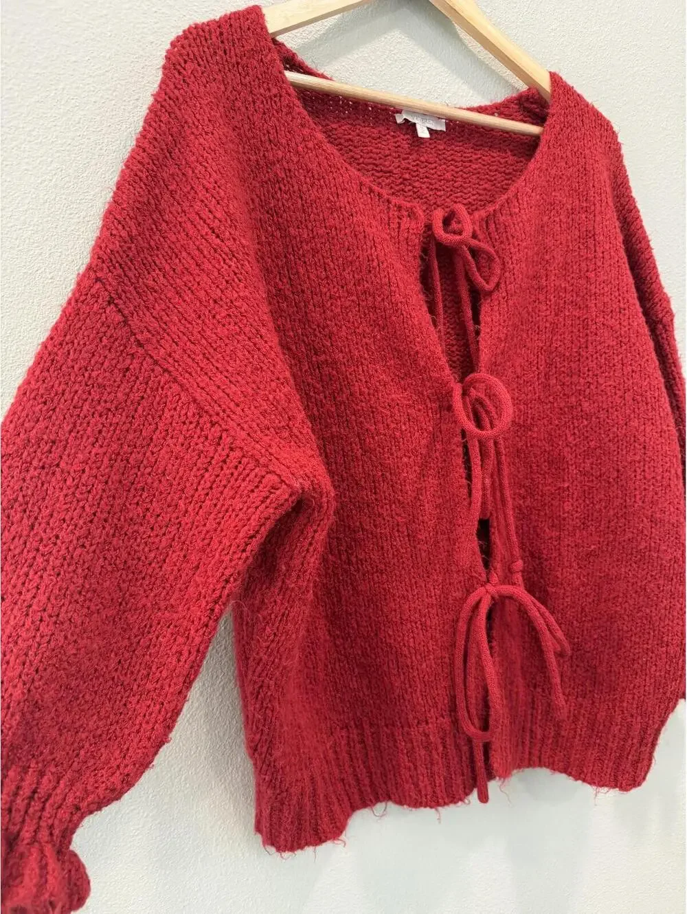 Vervet Red Oversized Boho Front Tie Cardigan - Women's Medium